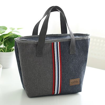 Women Insulated Oxford Lunch Bag Cotton Denim Blue Portable Thermal Lunch Box for Kids Food Cooler Bags Picnic Tote: 80072