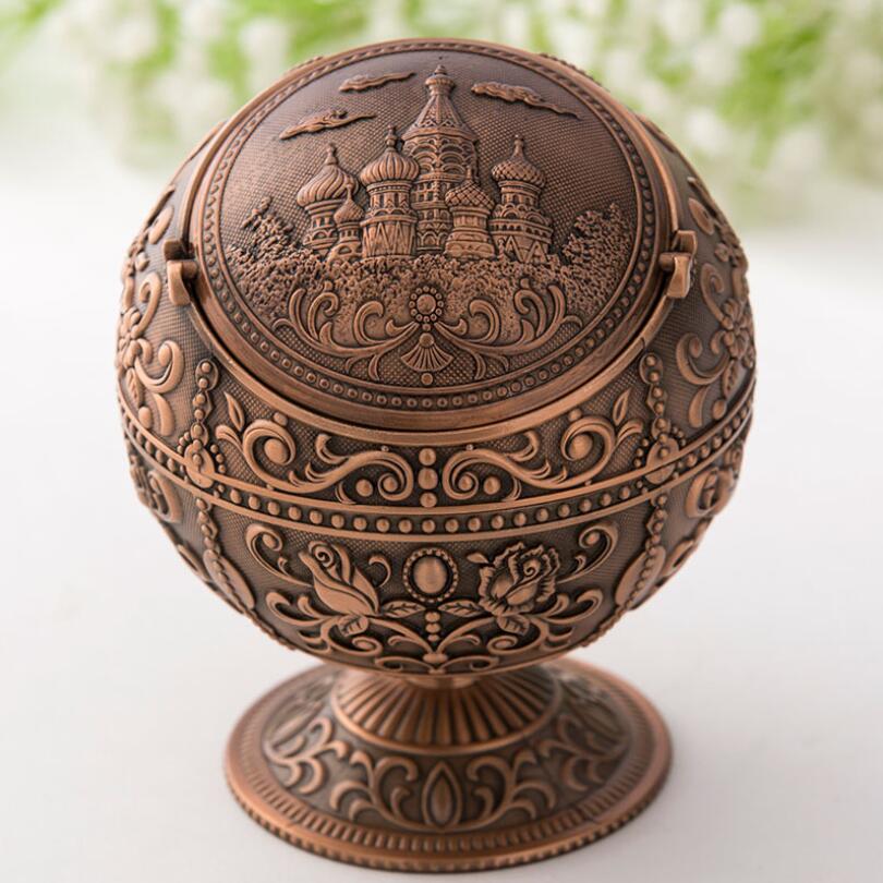 Luxury Home Ashtray Boyfriend Husband Father Ashtray Retro Style Metal Ashtray Clamshell Round Ashtray Office Room Ornament: Red Copper Castle