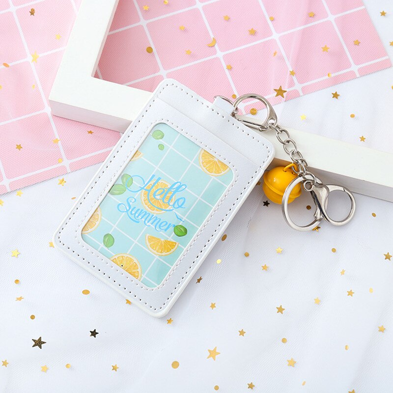 Pink Girl ID Card Holder PU Wallet With Small Bell Student Bus Card Set Cover Women Holder Bags Travel Accessories: orange