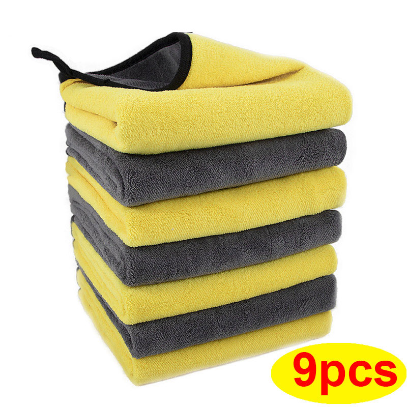 Toalha de limpeza de microfibra 3/6/9 pces micro toalhas de lavagem de fibra para o carro pano de secagem de limpeza de camada dupla produto escova de carro trapos