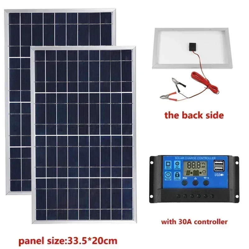 Kit de Panel Solar de 300W, alimentación USB policristalina completa de 12V, generador Solar portátil recargable para exteriores, generador Sola r para el hogar: Lavanda