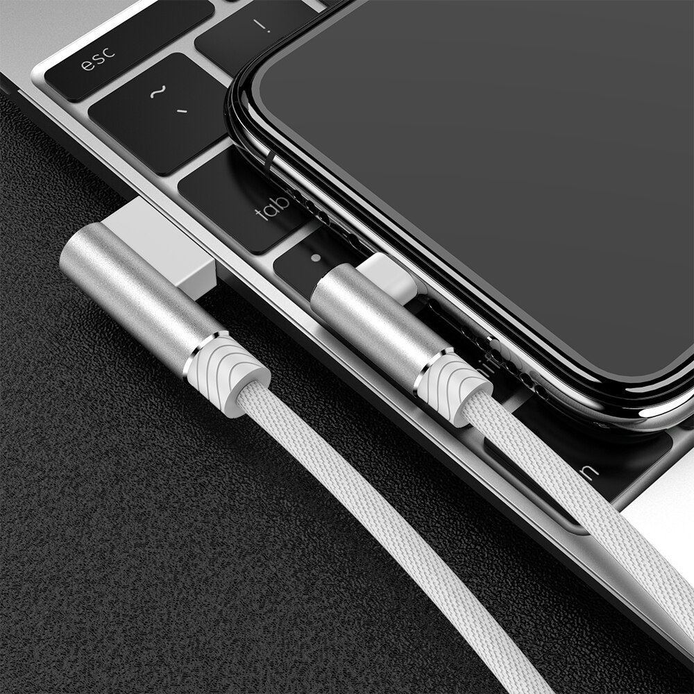 USB Cable For iPhone Charger 90 Degree Fast Charging Cord for iPhone 7 8 6 s 6s Plus X XR Xs 11 Pro Max iPad Origin 3m Data Wire: White / 3m