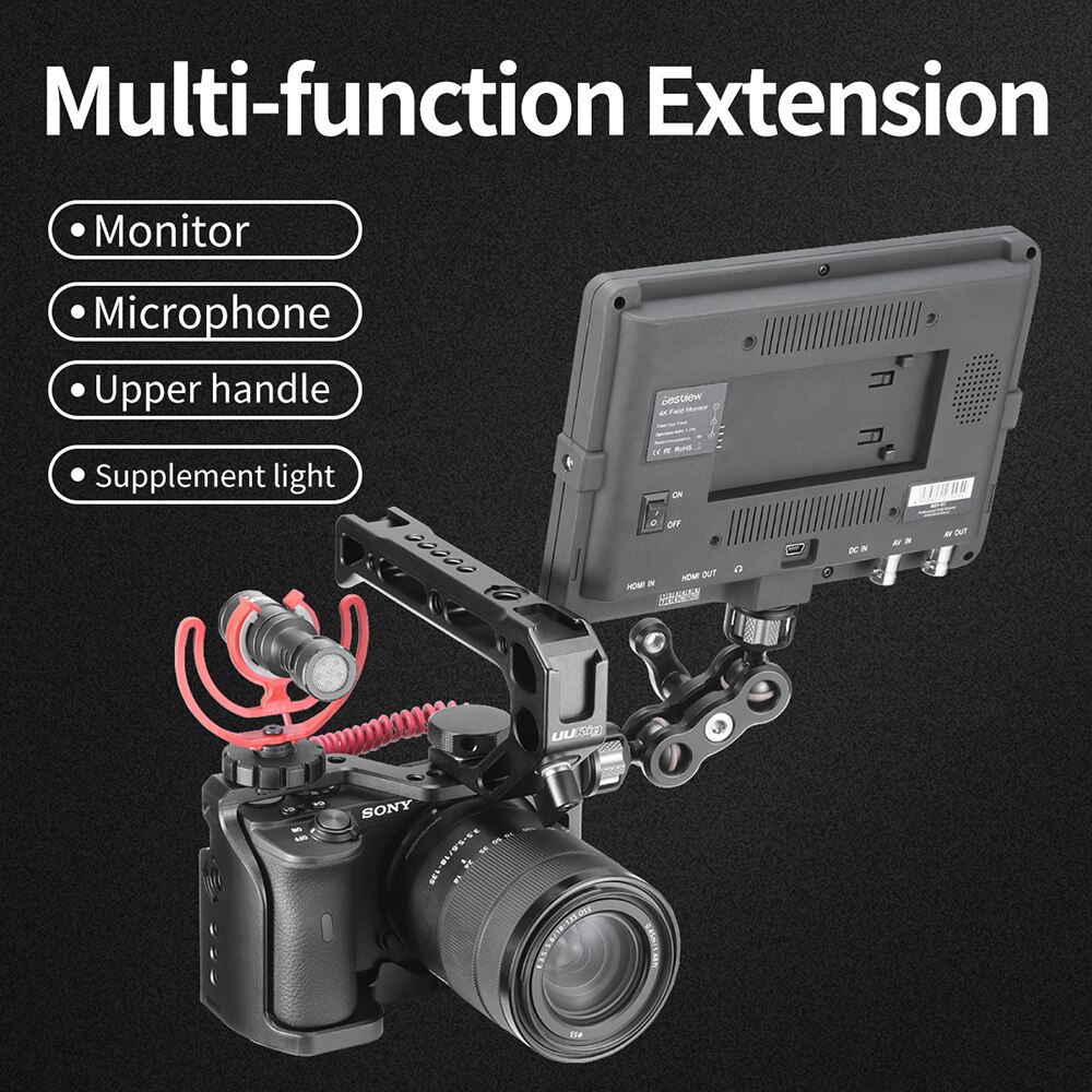 UURig jaula de cámara de aluminio para Sony A6600 con 1/4 3/8 orificio de rosca para luz LED, micrófono manija superior Monitor