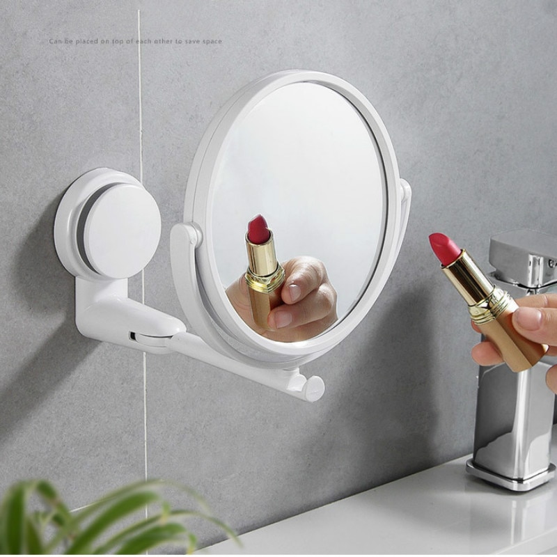 Espejo de vanidad lateral doble para el hogar, Espejos de maquillaje ajustables para montar en la pared, espejo giratorio de baño, espejo redondo HD para decoración del hogar
