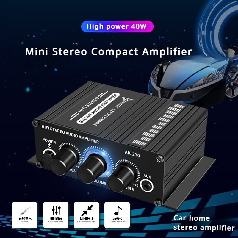 Mini wzmacniacz samochodowy do głośników, 2-kanałowy, DC12V, wysokotonowy, stereo, sprzęt audio do samochodu, komputera, popularny sprzęt audio, wejście MP3, wejście do telefonu komórkowego.