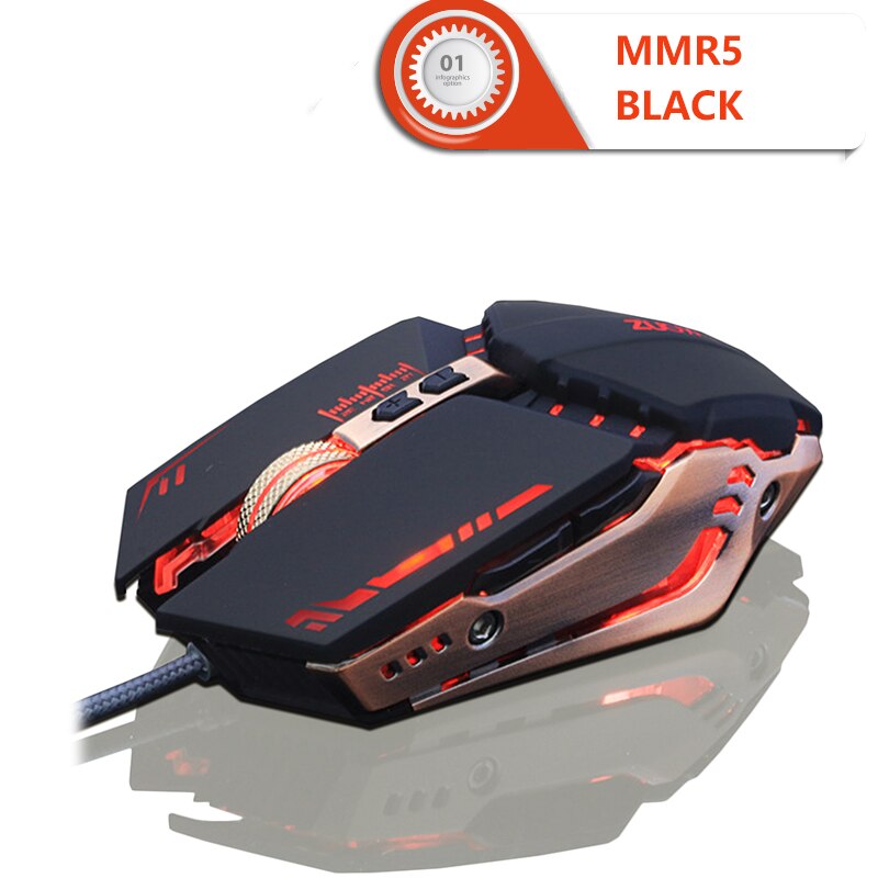 Ergonomic USB Wired Gaming Mouse 7 Button LED Computer Gamer Optical Mouse With RGB Backlight For PC Laptop Game: MMR5 Black Mouse