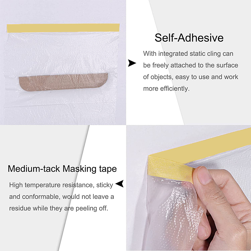 Voorgekleurde Automotive Masking Film Voor Autovlading Verfbescherming Die Spuitpapier Masking Plastic Tape Thuis stoffilm