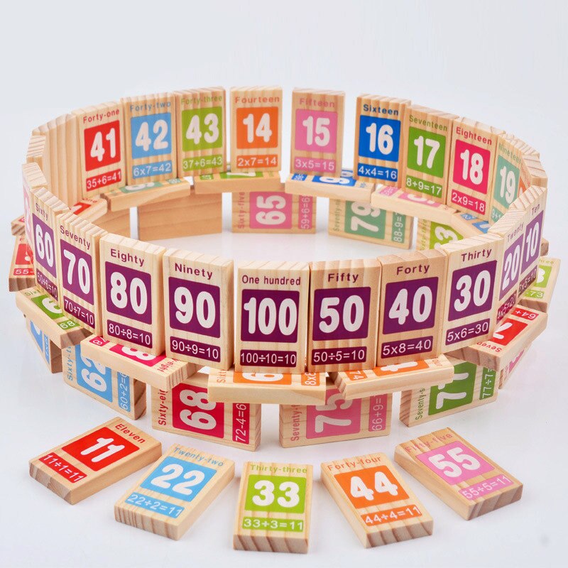 Kids Domino Houten Speelgoed Leren Onderwijs Toevoeging Aftrekken 100Pcs Figuur Domino Blok Baby Wiskunde Onderwijs Leren Speelgoed