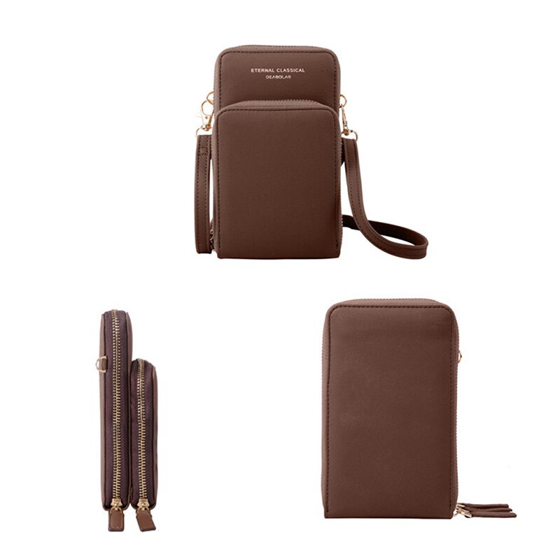 Kvinders ensfarvet tegnebog lille diagonal taske multifunktionsopbevaring mobiltelefon lang koblingstaske pung kvinde