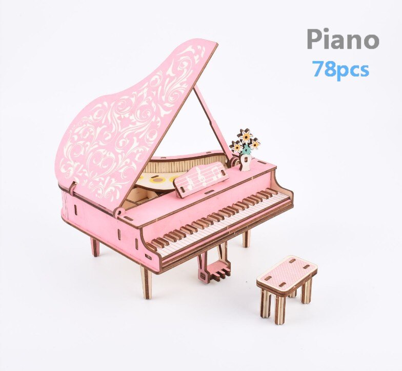 3D Houten Puzzel Educatief Speelgoed Diy Lasersnijden Multicolour Hout Ambacht Kits Montage Model Muziek Piano Voor Kids