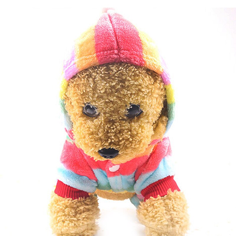 Regenboog Gestreepte Hond Jumpsuit Outfits Capuchon Zachte Flanel Winter Kerst Puppy Hond Warme Kleding Jas Teddy Kostuum Sml Xl