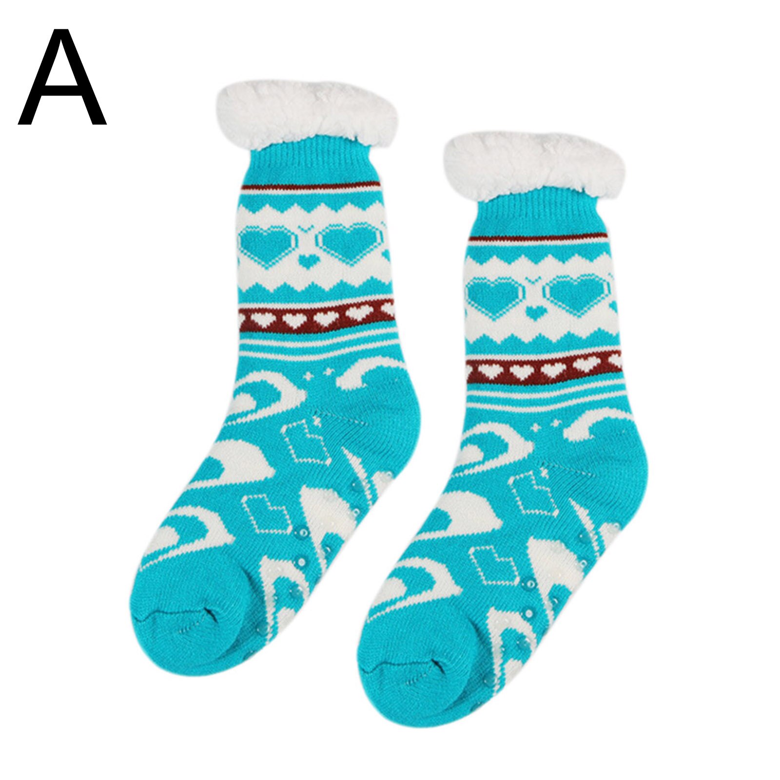 Warm Fleece Lined Winter Soft Slipper Socks Christmas With Non Slip for Men Women Outdoor Skiing: Sky Blue