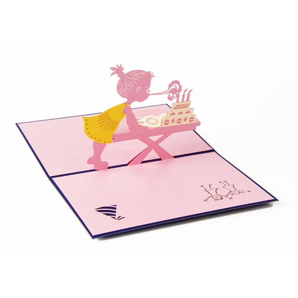 Little Girl Blowing Candles Happy Birthday 3D Card Handmade Foldable Happy Birthday Card Best for Friends