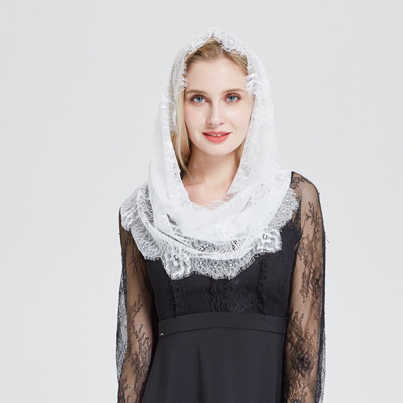 Leo anvi valkoinen pitsi huivi naisten mantilla kukka vintage inspiroitu pitsi morsiusjuhlat häähuivi päänpäällyste päähine: Valkoinen
