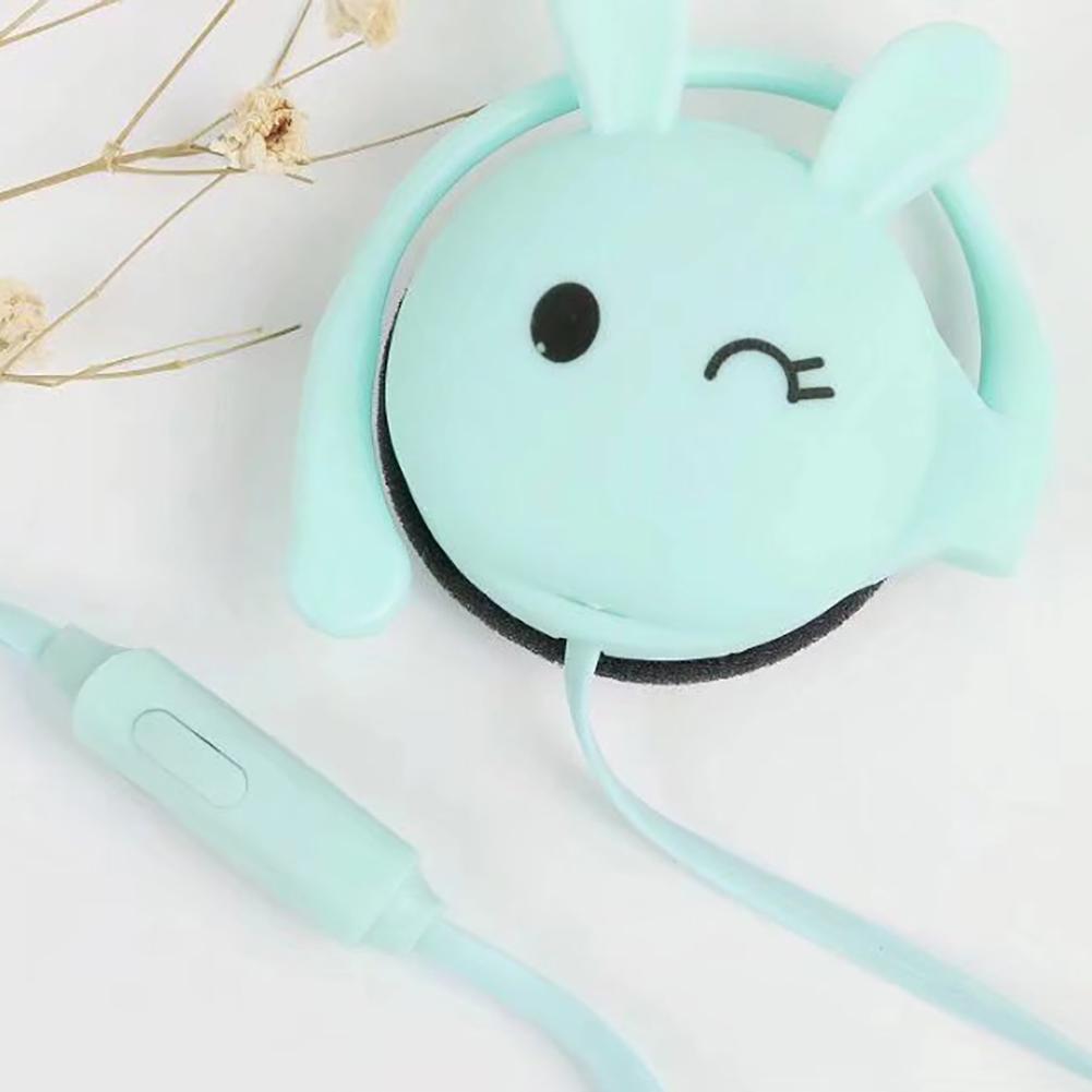 Niedlicher hasen-stereo-kopfhörer mit mikrofon und 3.5mm ohrbügeln, sport-headset
