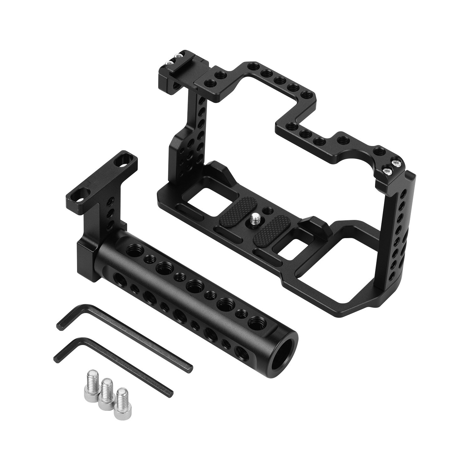 Andoer Video Camera Cage + Top Handle Kit Aluminum Alloy with Cold Shoe Mount 1/4 Inch 3/8 Inch Screw Holes for Sony A7R4 A7R IV