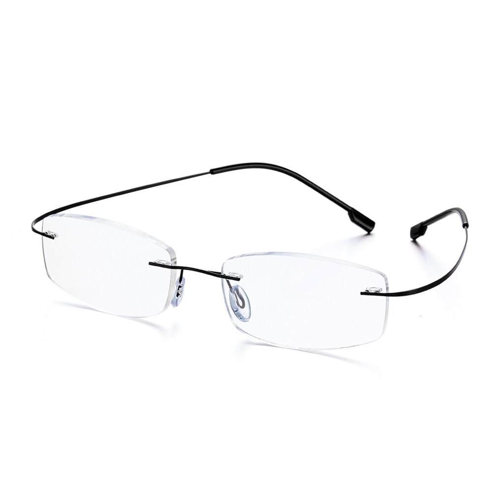 1PC Ultralight Titanium Rimless Rectangular Reading Glasses Spectacles Eyeglass: +150 / black