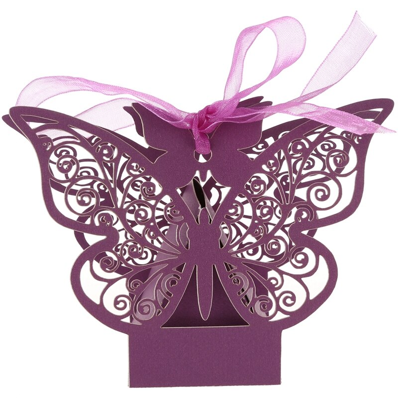 50pcs cut Butterfly Wedding candy box box wedding favors event party supplies wedding decoration (Purple)