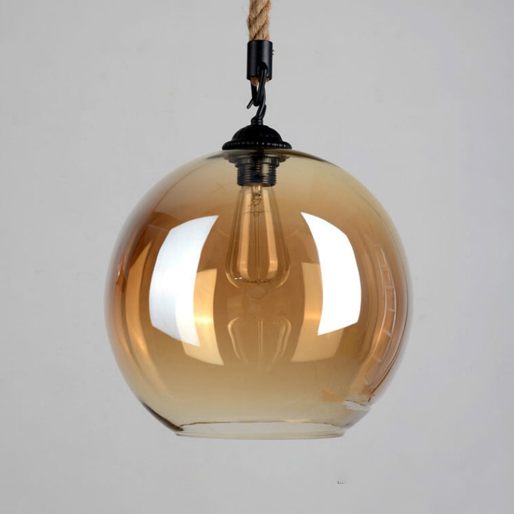 Vintage Klassieke Opknoping Lamp Amber Retro Henneptouw Glazen Hanglamp LED Hanglamp Armatuur Suspendu Glans Led Moderne
