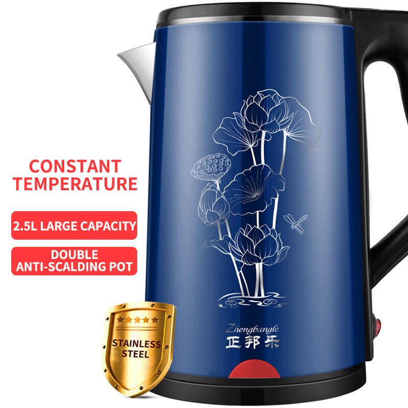 Dubbel anti- skållning elektrisk vattenkokare automatisk avstängning rostfritt stål carving mönster köksmaskiner: 2.5 l isolering 1