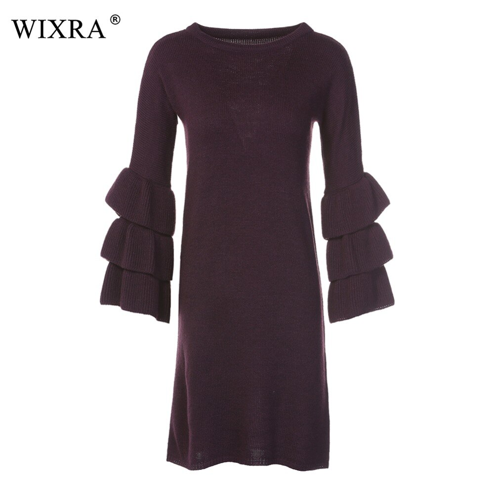 Wixra O-Neck Butterfly Sleeve Knitted Mini Dresses Women Dress Female Autumn Pretty Short Sweater Dress For Women