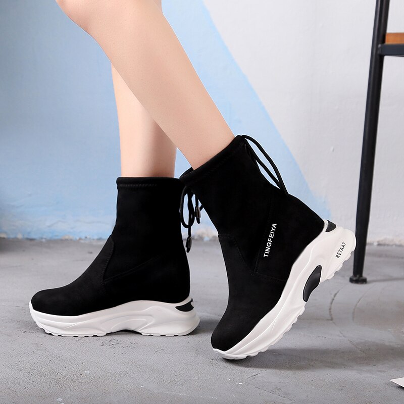 Herfst enkellaarsjes dames casual lift wedge platform sneakers suède leer ademend korte laarzen dames winterlaarzen