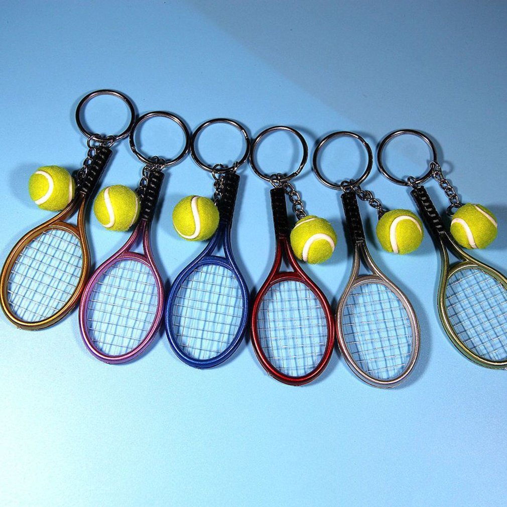 Mini raquete de tênis de metal artesanal lembrança bonito tenis raquete de bola chave-corrente de chave esportes carro bicicleta chaveiro novidade presente quente