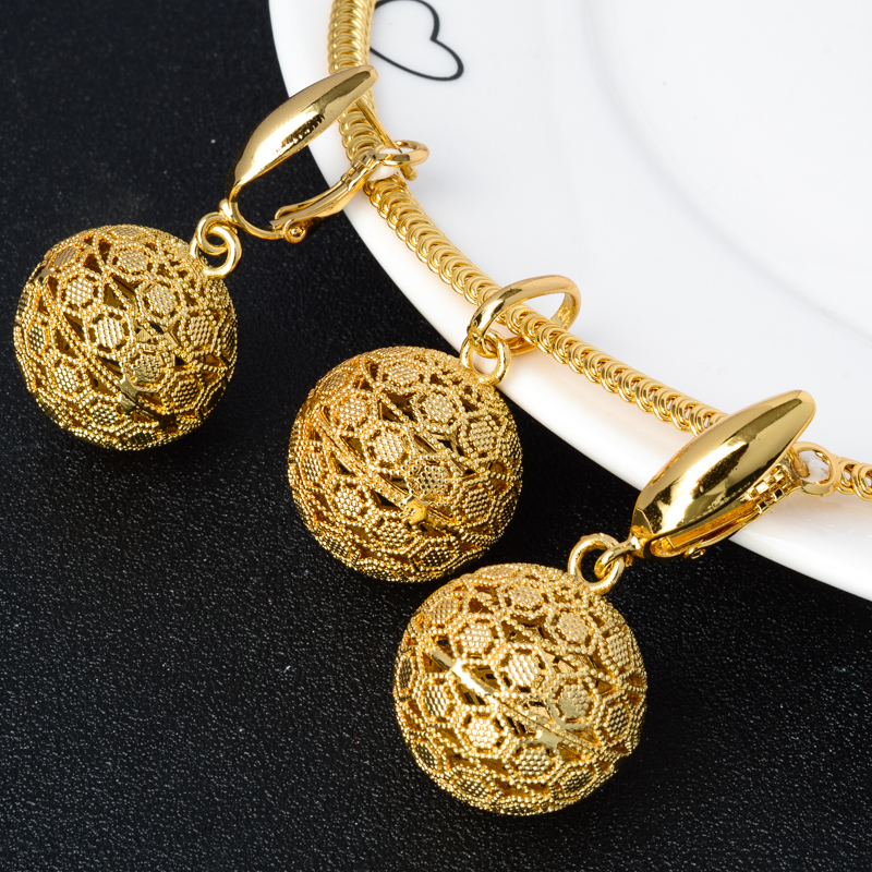 Sunny Sieraden Sets Hollow Bal Goud Geplant Oorbellen Hanger Ketting Voor Vrouwen Voor Wedding Party Classic Trendy