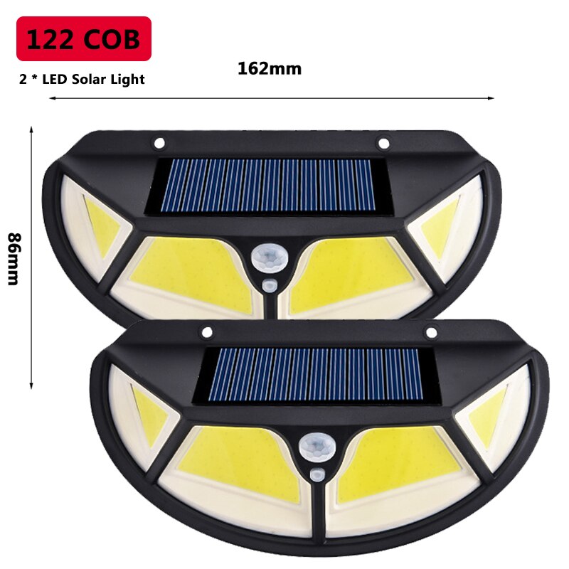 Solar Light Outdoor Led Wall Lamp 3 Mode Motion PIR Sensor Street Light SMD2835 102 Built in Battery Sunlight Powered Waterproof: 2pcs (122 COB)
