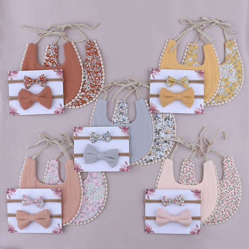 Peuter Lunch Feeding Bib Burp Doek Ademend Speeksel Handdoek Met 2 Boog Haarband