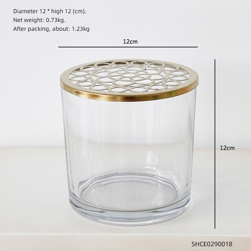 Moderne glasvase med metallåg vase blomstervaser til blomster boligtilbehør moderne nordisk dekoration hjem: D