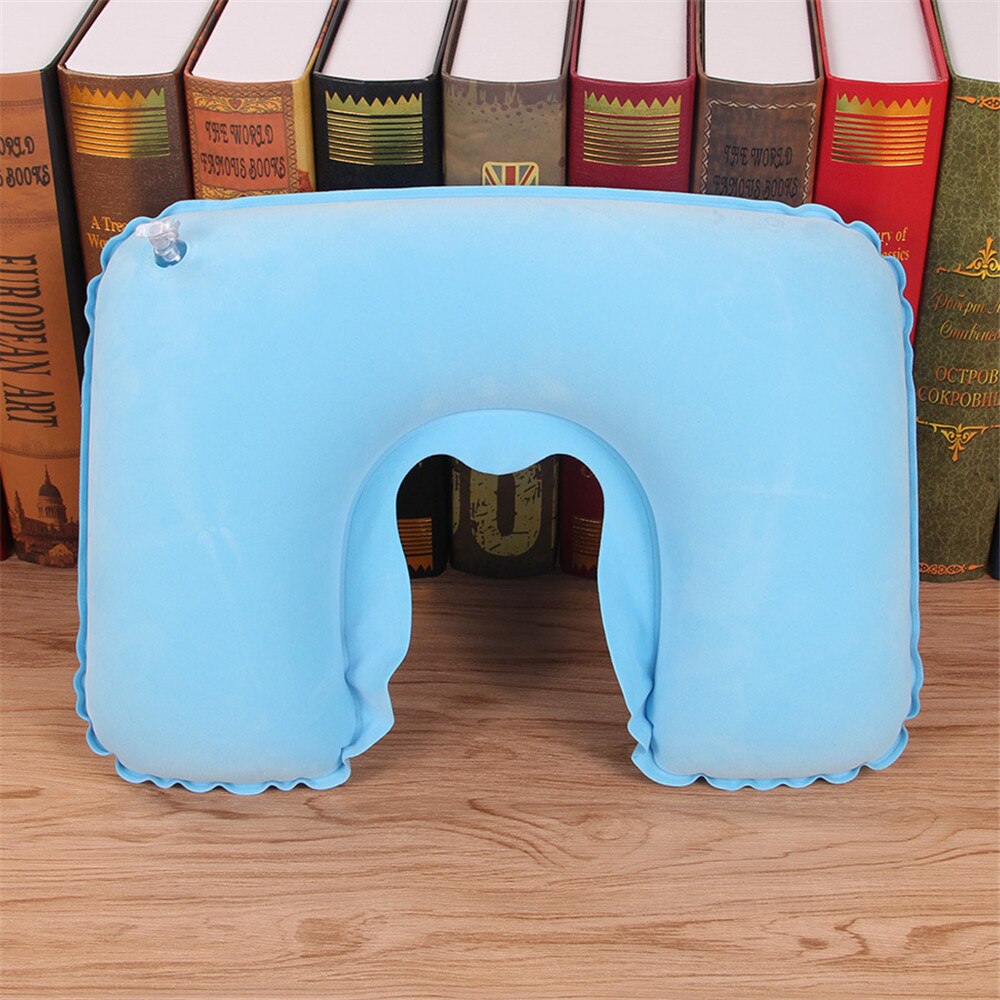 U-vorm Opblaasbaar Kussen Fluwelen Lucht Kussen Slaap Kussen Outdoor Reizen Slaapkamer Auto Strand Vliegtuig Rest Head Relax Thuis textiel: blue
