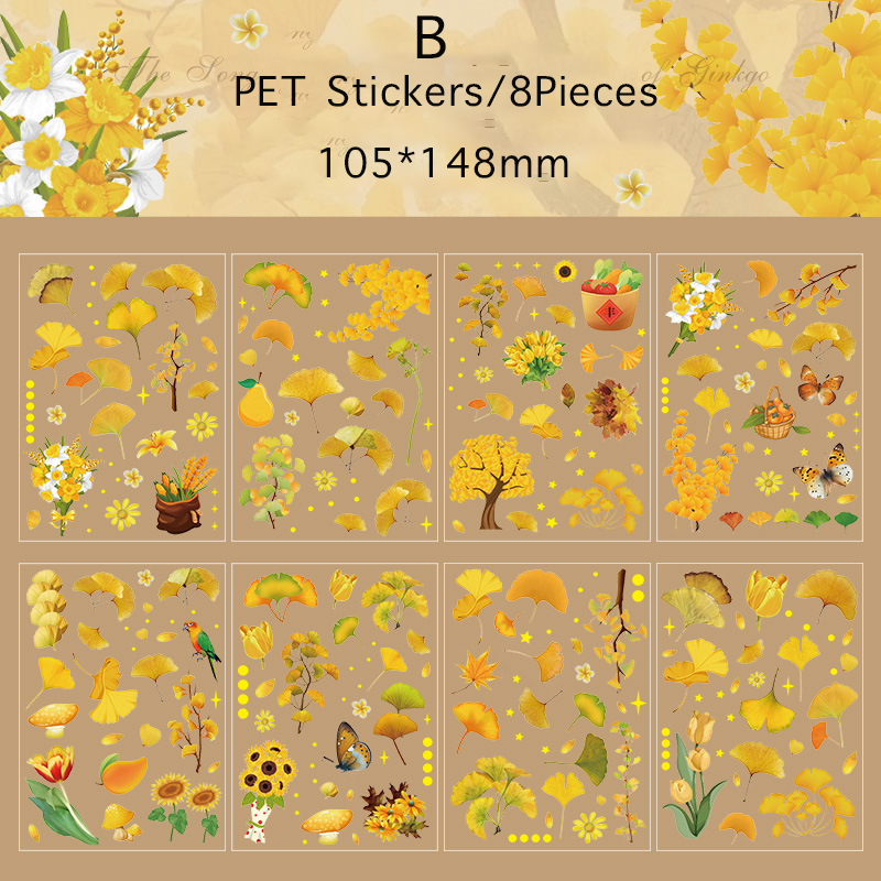 Journamm 8 unidades/pacote plantas flores folha pet adesivos decoração scrapbooking colagem lixo diário planejador decoração adesivo papelaria: YELLOW