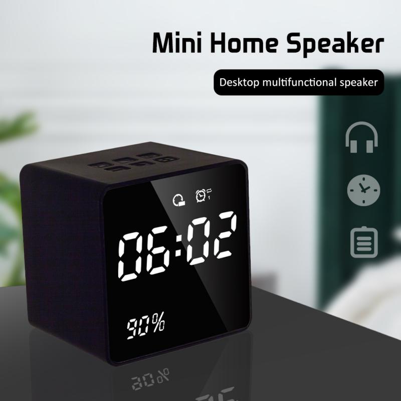 Bluetooth Speaker With FM Radio LED Mirror Alarm Clock Subwoofer Music Player Snooze Desktop Clock Wireless