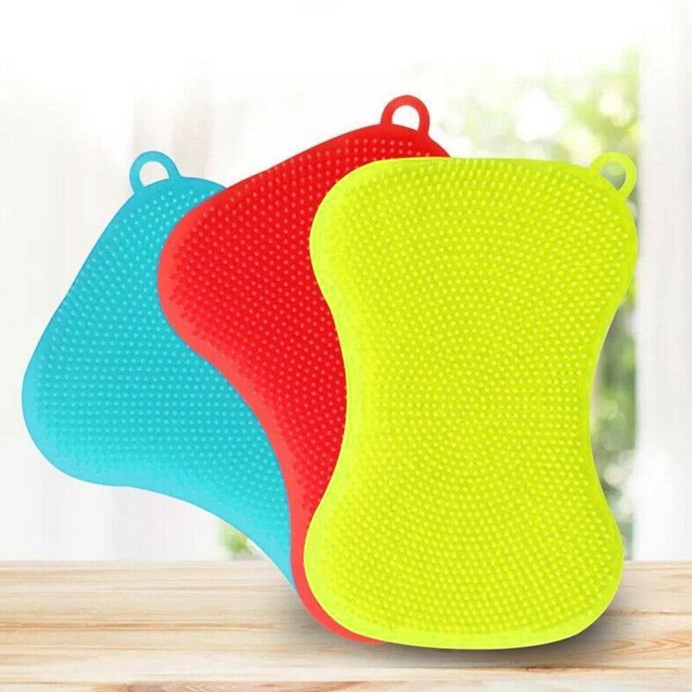 1pcs Kitchen Cleaning Brush Silicone Dishwashing Brush Sponge Scrubber Pot Vegetable Dish Pan Fruit Brushes Cleaning Washin R1W2