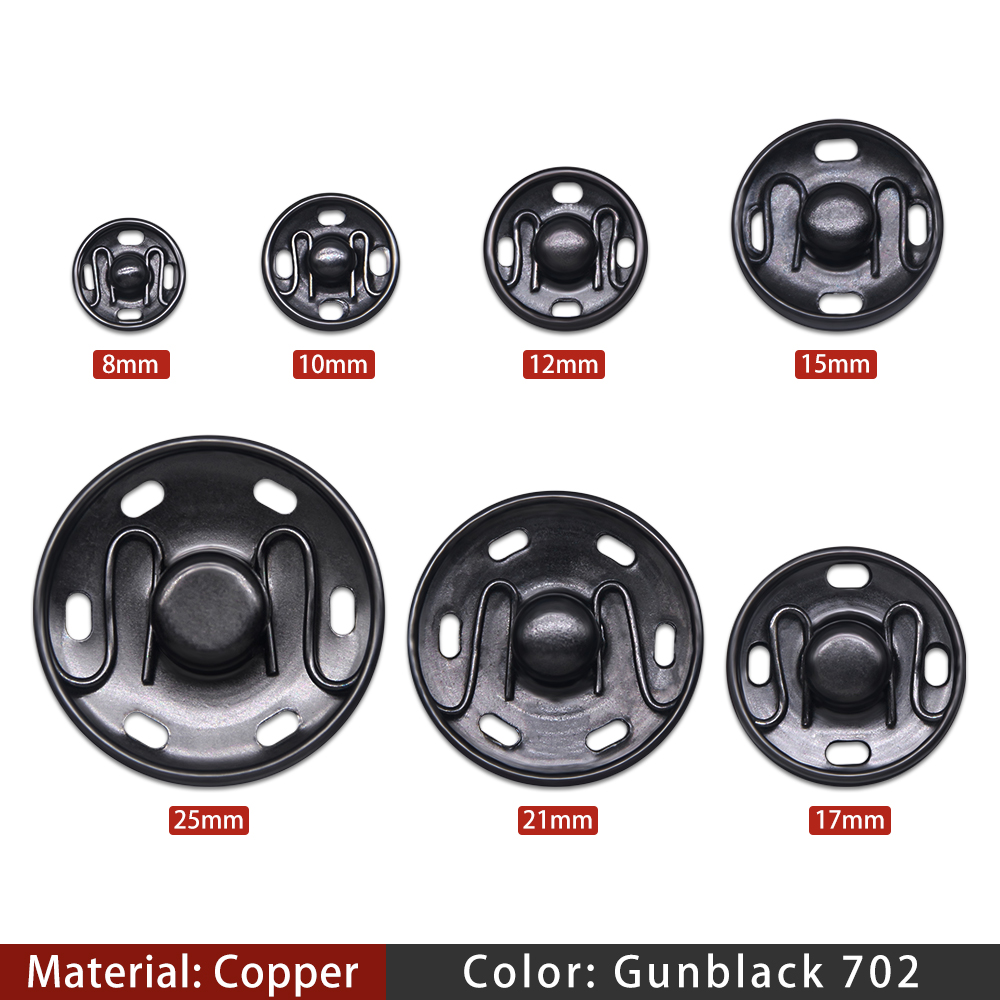 20Sets Black Silver Round Invisible Brass Metal Snap Fasteners Press Button For Shirt Suit Jacket Clasp Garment Accessories DIY: 8# / Antique Copper