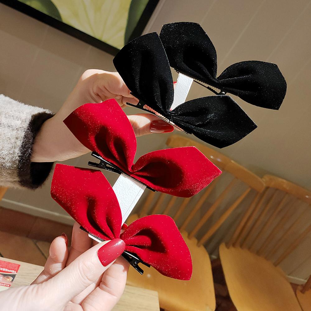 Neue Süße Schwarz verrotten Samt Bogen Haar Clips Haarspange Entenschnabel Clip Jahrgang Bowknot Haarnadel Mädchen Pferdeschwanz-Halfter Headwear