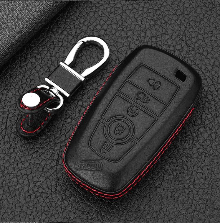 Car Leather Key Case Chain For Ford Mondeo Explorer Edge Expedition F-450 F-350 F150 Fusion Mustang Everest Lincoln 5 Buttons: 2