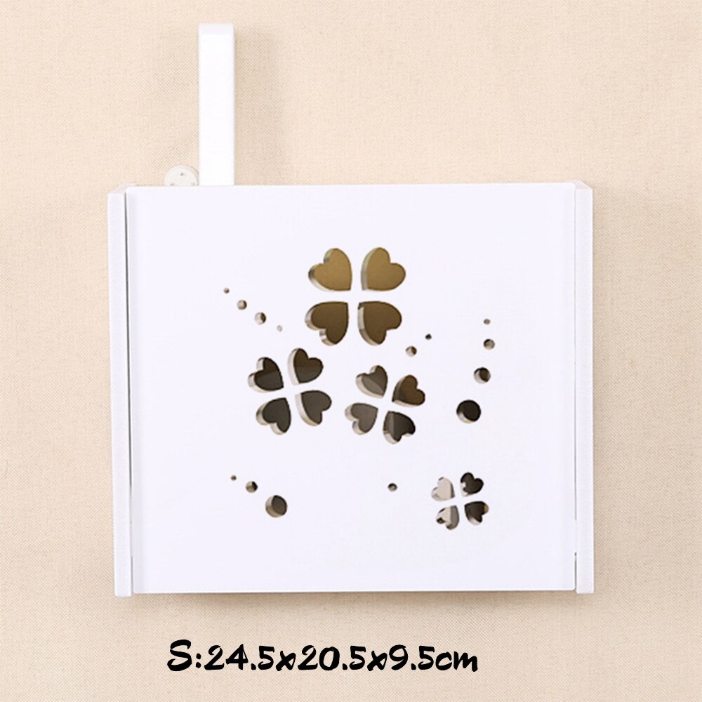 Wifi Router Shelf Wall mount Storage Boxes Cable Power Wire Bracket Storage Box Wood-Plastic Wall Shelf Hanging Plug Bracket Box: S2