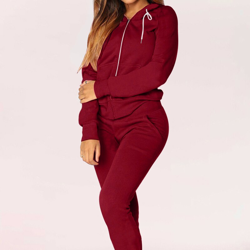 Trainingspak Vrouwen 2 Delige Set Vrouwen Zweet Pak Vrouwen Past Effen Kleur Hooded Lange Mouwen Rits Brief Sweatshirt
