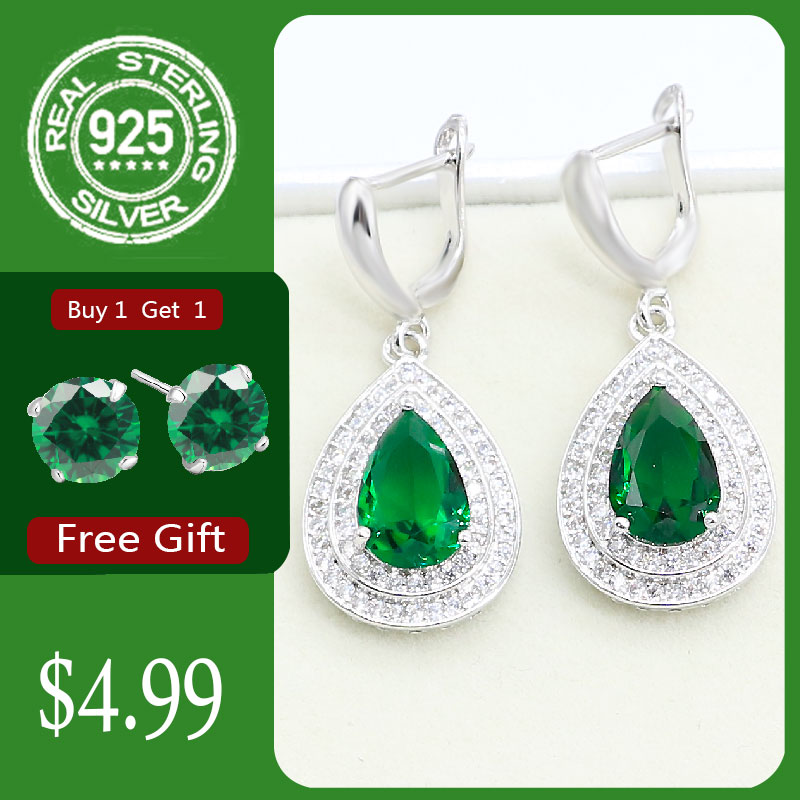 Goccia D'acqua Verde Smeraldo Bianco Zircone 925 Orecchini in Argento per Le Donne Regalo Dei Monili di Trasporto