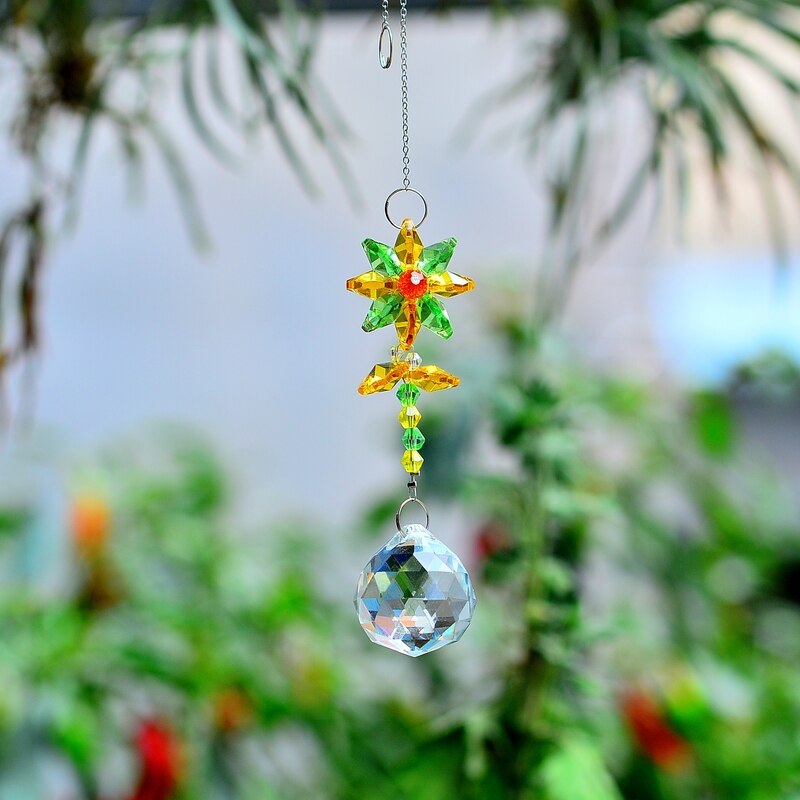 KaiNai Garden Suncatcher Flower Deco Rainbow Maker hanging crystal prisms window crystals home decoration original: golden green