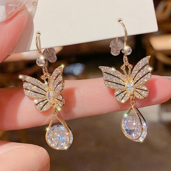 Boucles d'oreilles papillon en Zircon doré pour femmes, bijoux élégants, à la , de fête de mariage: style9