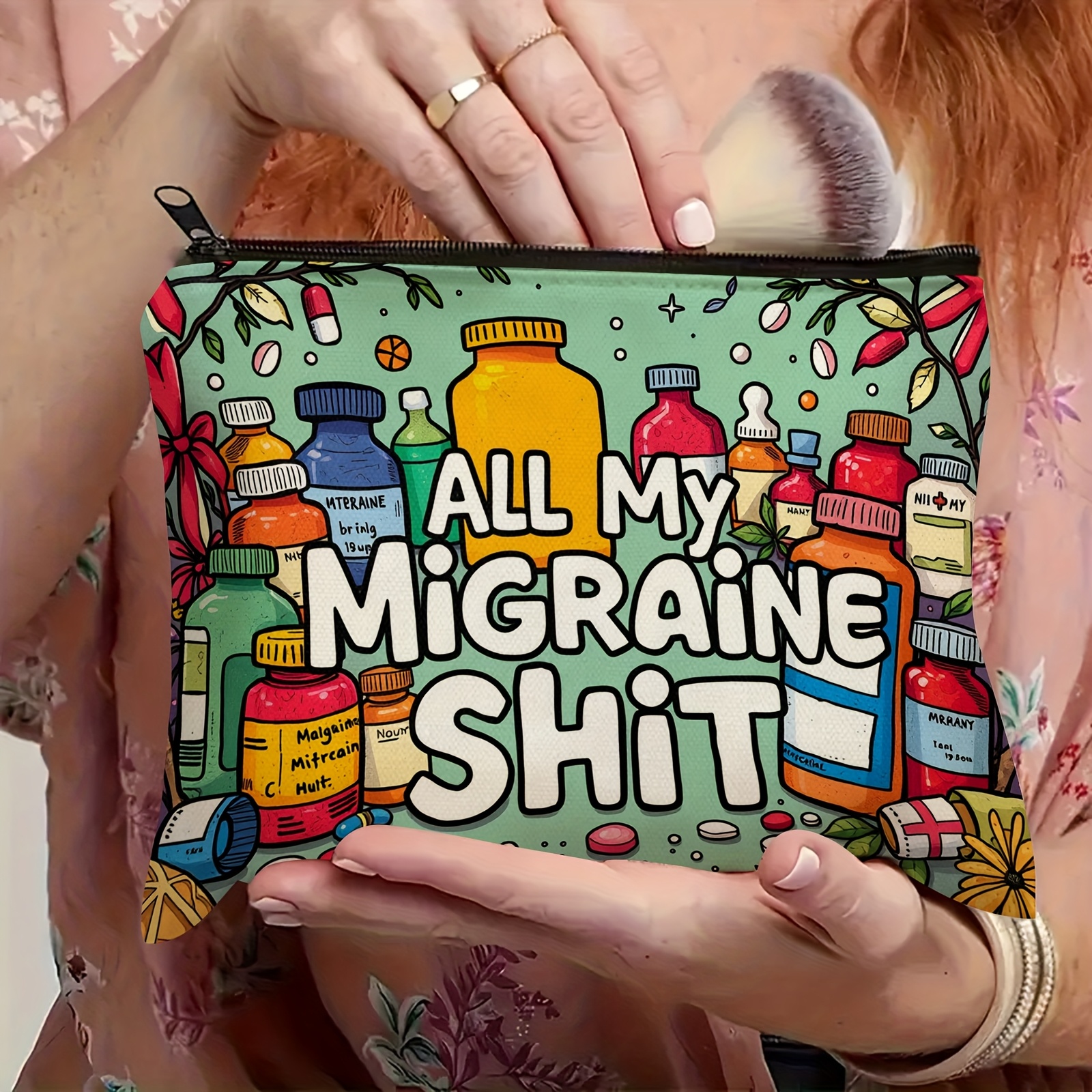 En my migraine-kosmetikkveske – en søt multifunksjonell glidelåsveske for kvinner, en smykkeoppbevaringsveske