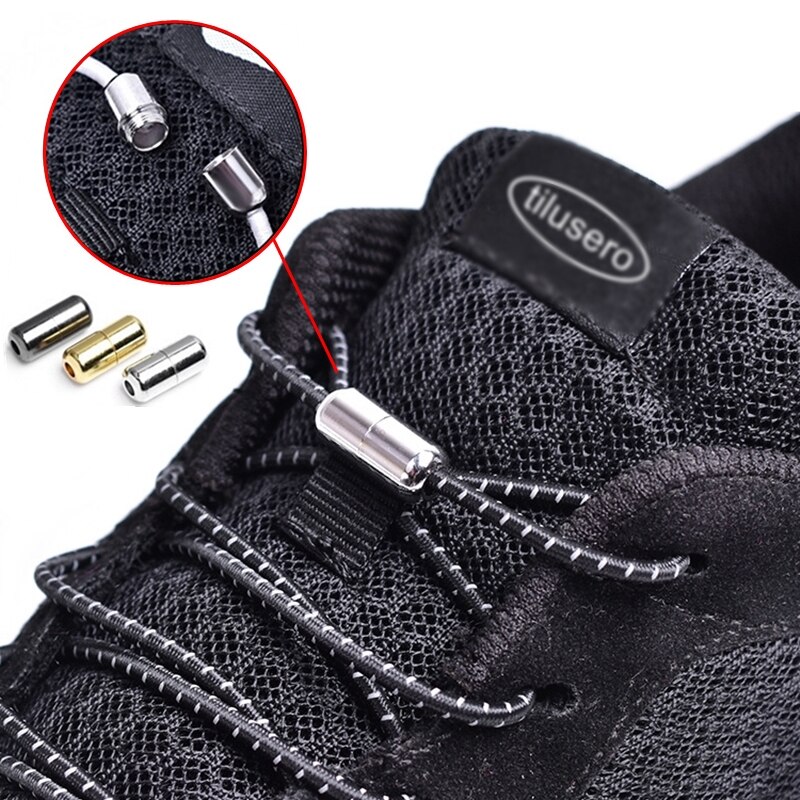 Cordones de zapato elásticos con cerradura de Metal para niños y adultos, Cordones redondos para zapatillas, cordones rápidos, tiras de zapatos perezosos, sin atar, Z051