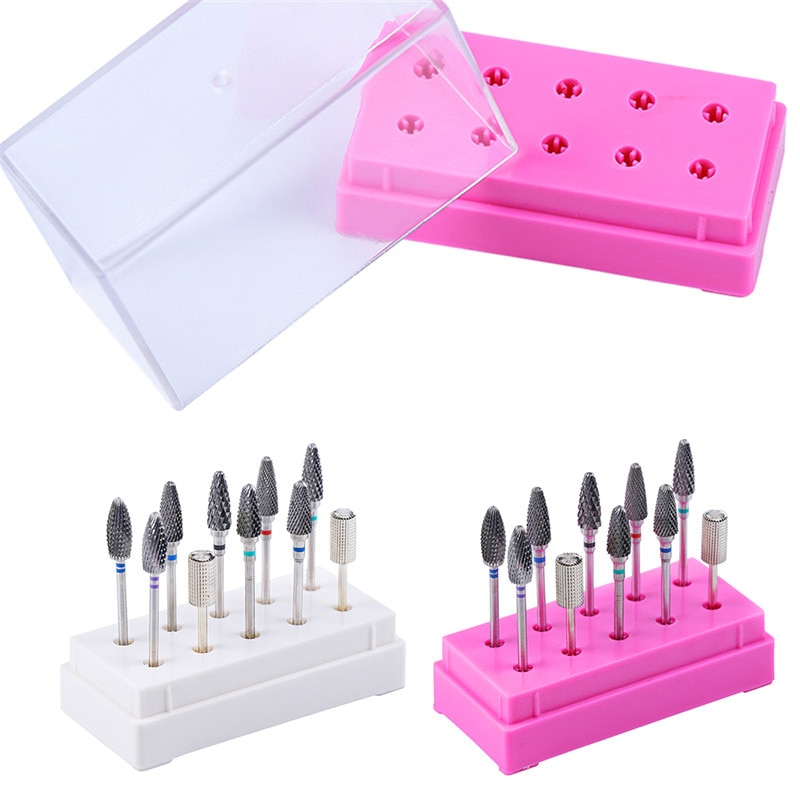 Clear Plastic Nail Drill Bits Storage Box Stand Display 7/10 Holes Organizer Case Container Manicure Tool Accessory