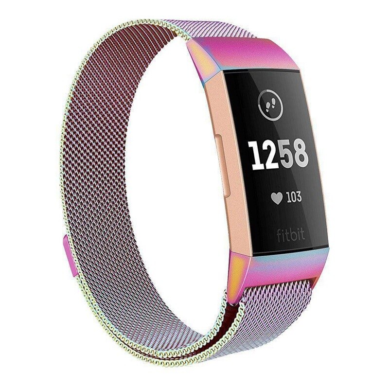 Magnetisk rem til fitbit charge 3 4 smart urbånd metal rustfri magnetisk rem armbånd erstatning sport ur rem: Farverig / L