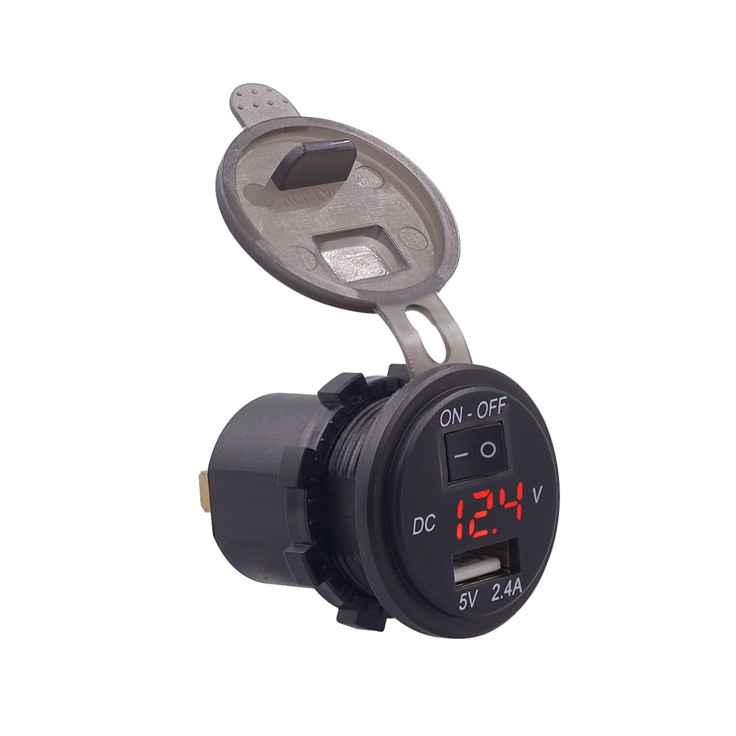 Motorcycle USB Charger Cover 2.4A with Switch USB Voltmeter for Motorcycle Auto Truck ATV Boat with fixed bracket charger: 1