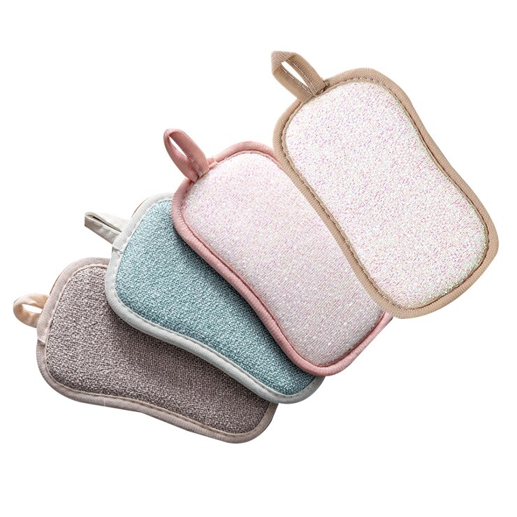 Microfiber Double-Sided Dish Scrub Sponge, 4 Pack Washing Up Cleaner Heavy Duty Scouring Pads Household Cleaning Wash Cloth Reus: Default Title