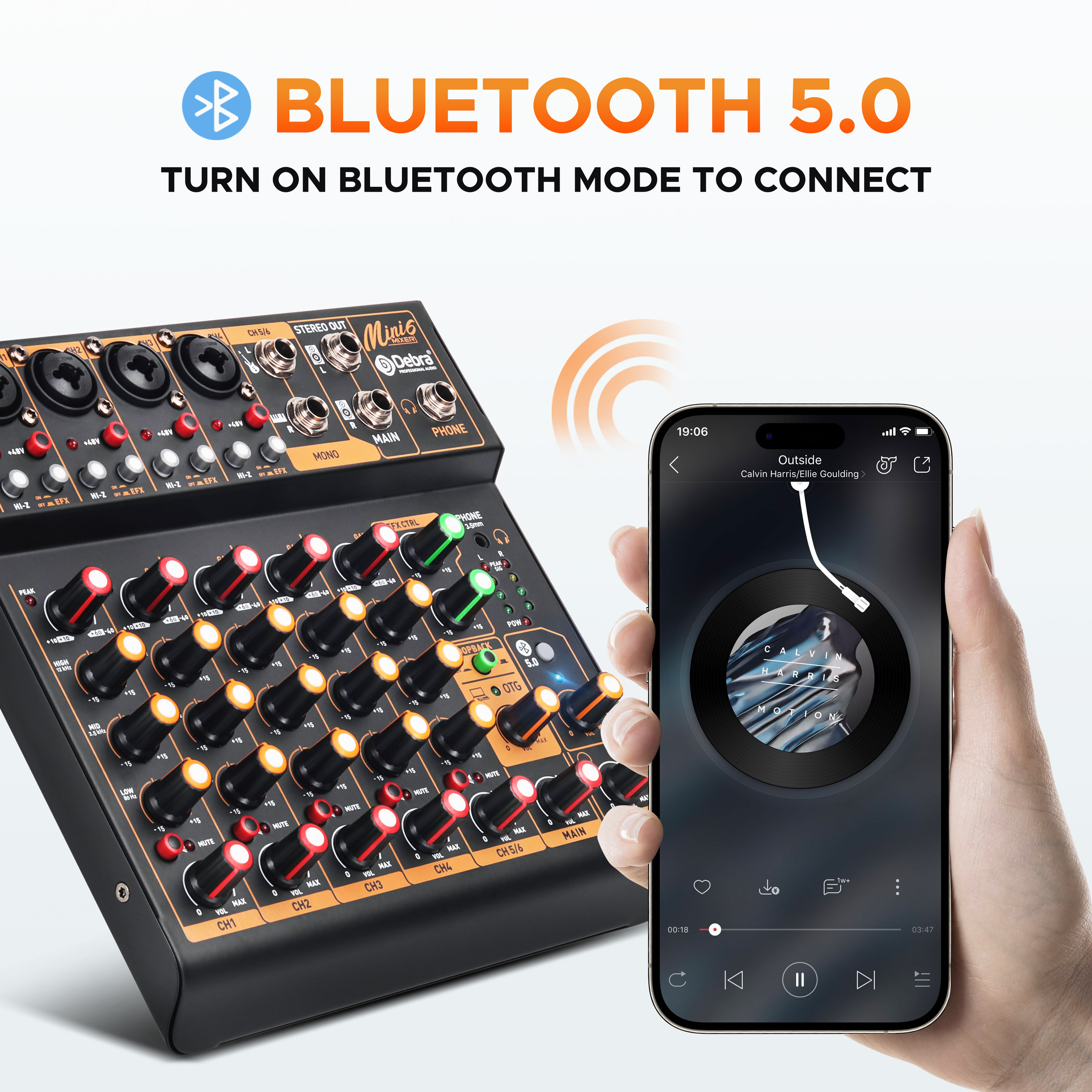 IKGE Mini4 Mini6 4/6 Channel Audio Mixer, DJ Mixer with Bluetooth 5.0 OTG Reverb 48V Sound Card for PC Recording, Webcasting